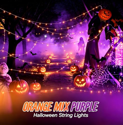LED Fairy String Lights Battery Operated Waterproof 7ft 20 LEDs - Orange & Purple, 6 Pack