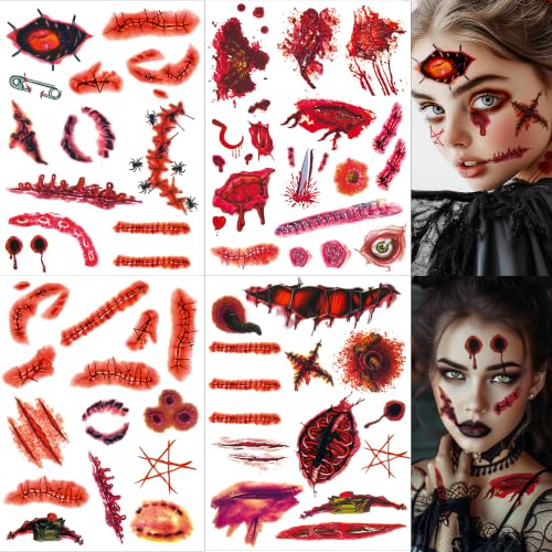Halloween Temporary Tattoos Set with Realistic Wounds & Scars - 190 Pieces