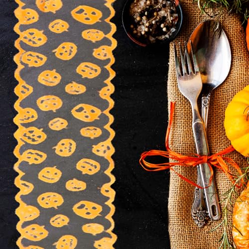 Halloween Pumpkin Lace Table Runner - 72 Inch Fall & Holiday Decor
