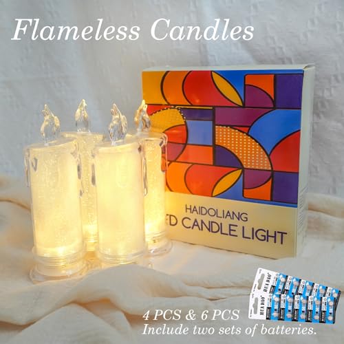 LED Flameless Candles Battery Operated 6 Pack - White, Safe & Realistic Flame Effect