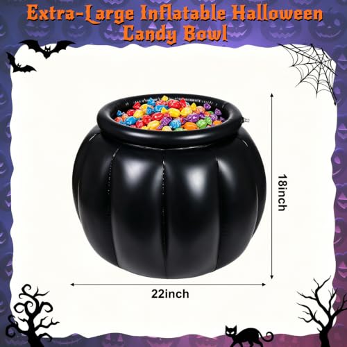 Inflatable Halloween Candy Bowl 22x18 Black Cauldron Bucket Large Trick-or-Treat Container