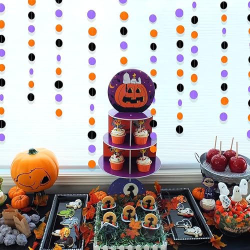 26Ft Halloween Party Decorations Garland Streamers - Black, Orange, Purple Circular Dots