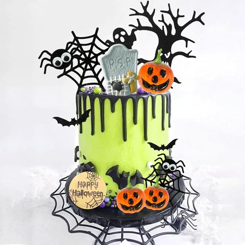 Halloween Cake Topper Set Pumpkin Spiders Tombstone Decorations 16pcs
