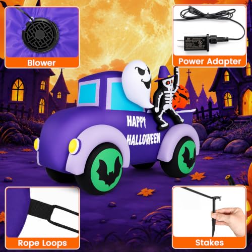 Halloween Inflatable Ghost 8FT with Purple Car Variation Outdoor Yard Decor