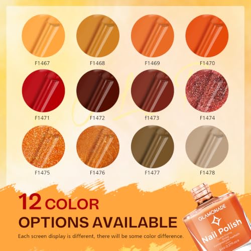 Fall Nail Polish Set - 12 Autumn Colors with Glitter - Pumpkin Orange, Burgundy & Burnt Orange - Fall Pumpkins Variation