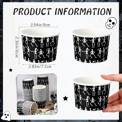Disposable Skull Halloween Snack Cups 9 oz - Black and White Party Supplies
