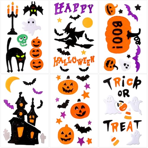 Halloween Gel Window Clings Set - 6 Sheets Spooky Decor for Windows & Mirrors