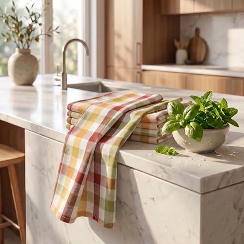 Cotton Dish Towels Set of 6 - 20x30 Inches Harvest Pattern, Soft & Absorbent