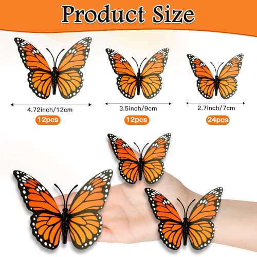 48 Pcs Monarch Butterfly Wall Decor Set - 3 Sizes Artificial Halloween & Party Decorations