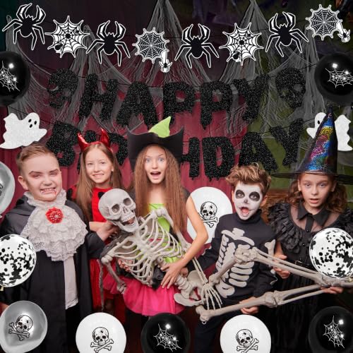 Halloween Birthday Party Decorations Set with Banners Balloons & Creepy Cloth
