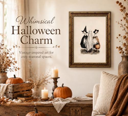 Halloween Ghost Duck Canvas Wall Art - Vintage Gold Frame, 9x11 in - Ducks and Ghost Variation