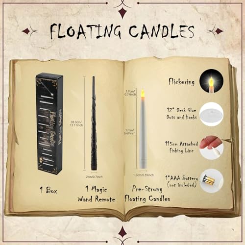 Floating Flameless Candles with Remote Wand Set - Halloween & Holiday Decor, White, 12 Pcs