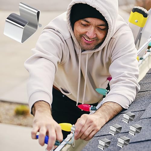 50 Pcs Metal Gutter Light Clips for Hanging Outdoor String Lights - Christmas & Halloween Decor