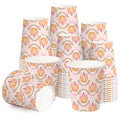 Fall Paper Cups 9oz Pink Bow Pumpkin Design - 50 Pack Disposable Drinkware for Parties