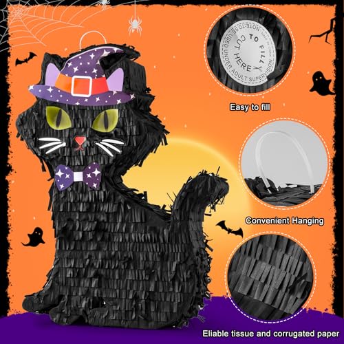 Halloween Cat Piñata with Blindfold and Stick - Black Cat Party Decor