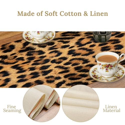 Leopard Print Table Runner 13x120in Faux Linen Farmhouse Dining Decor - Black & Brown Variation
