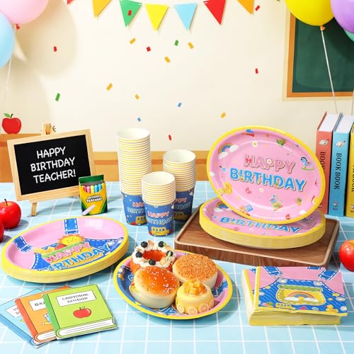 Vesici 150 Pcs Cartoon Teacher Birthday Party Supplies Set - Serves 50 - Birthday