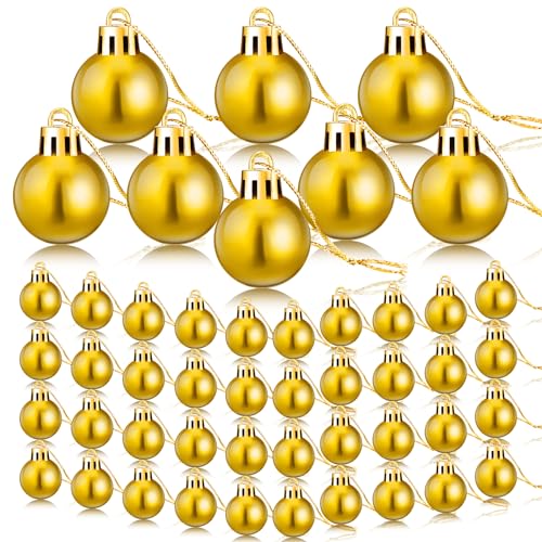 Mini Shiny Gold Christmas Ball Ornaments - 48 Pcs, 1 Inch Holiday Tree Decorations