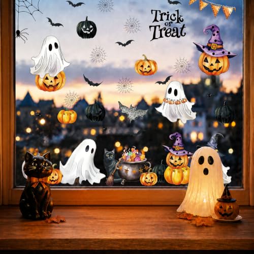 Reusable Halloween Window Clings Set - Ghosts Pumpkins Fall Decor