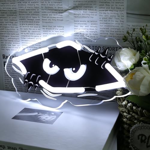 White Peeking Monster Neon Sign - Dimmable USB LED Light for Kids Room & Halloween