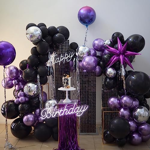 Purple and Black Balloons Set - 12 Inch Metallic Latex Confetti Party Decor - Variation: Purple Black