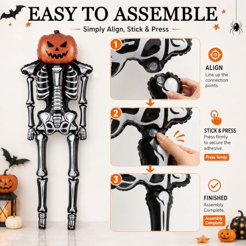 Giant Halloween Skeleton Balloon with Pumpkin Head - 7.5Ft Foil Decoration