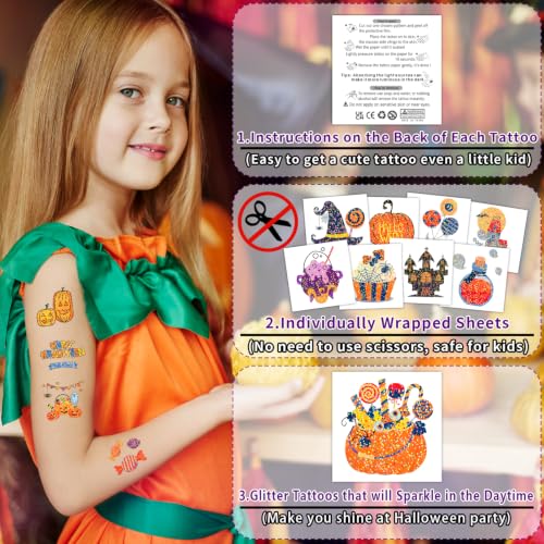 Kids Glitter Tattoo Sheets for Halloween Party Supplies - 408 Pack
