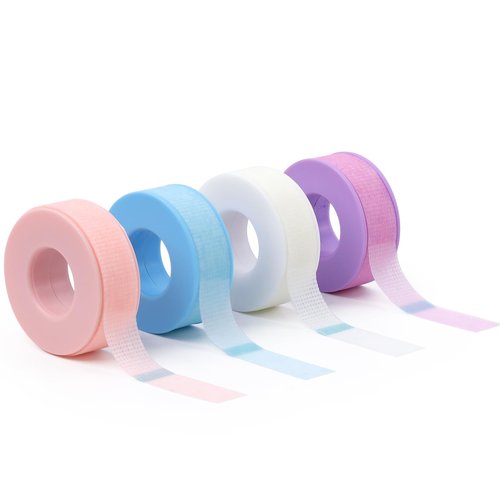 LZM Lash Tape for Eyelash Extensions,Eyelash Tape Silicone Gel Eyelash Extension Tape for Sensitive Skin Pain-Free Removal Breathable Micro-Porous Lash Extensions Tape (0.5in x 4yd, 4Rolls,Mixed)
