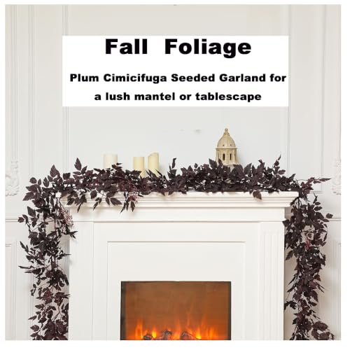 Artificial Plum Garland 6Ft - Fall Decorative Vines for Mantel and Centerpieces - Pack of 2