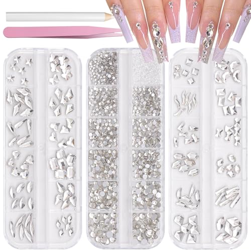 Nail Rhinestones Set - White Crystals with Variation S7 for Nail Art & Crafts