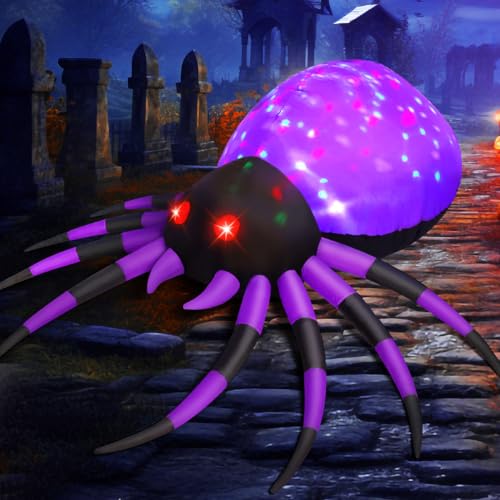 GOOSH 5 FT Purple Halloween Inflatable Spider Outdoor Decoration with Magic Lights