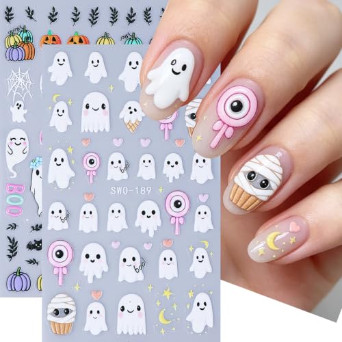 Halloween Nail Stickers 6 Sheets 5D Embossed Ghost & Pumpkin Design - Variation of THIS listing
