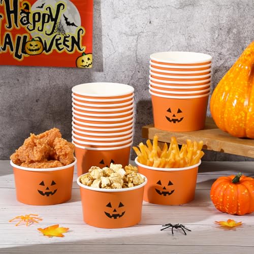 24 Pack 16 oz Disposable Halloween Pumpkin Snack Cups - Black & Orange
