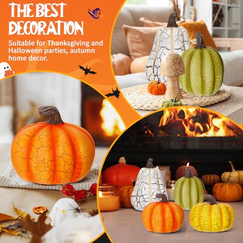 Fall Resin Pumpkin Figurines Set of 4 | Rustic Autumn Tabletop Decor