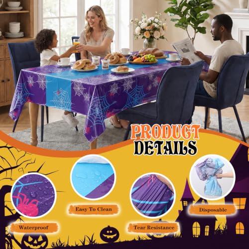 Purple 3PC Spider Web Tablecloth Halloween Party Decorations