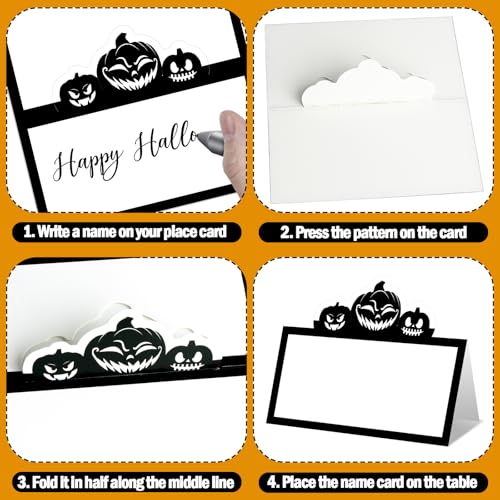 Halloween Black Skeleton Ghost Spider Pumpkin Place Card Holders 48 pcs - Gothic Party Decor