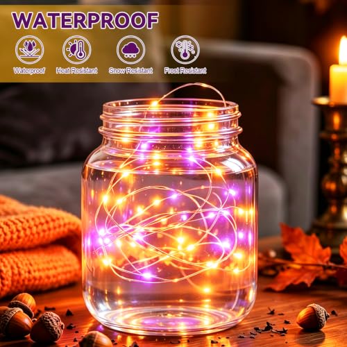 Twinkle Fairy Lights 8 Modes with Remote & Timer 33ft 100 LEDs - Orange + Purple