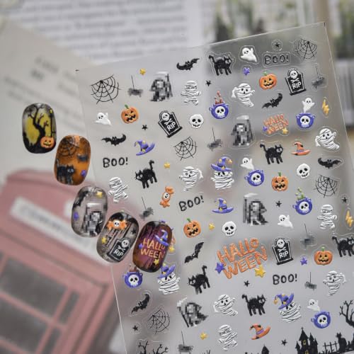 Halloween Nail Stickers Mini Mummy Skeleton Pumpkin Ghost Decals - Color55