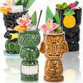 Ceramic Tiki Mug Set - Large Hawaiian Zombie Cocktail Tumblers - 4 Pack