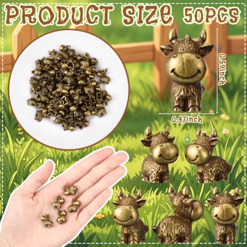 Mini Cow Figurines Set - 50 Tiny Metal Cow Decorations for Halloween & Crafts - Cow Variation