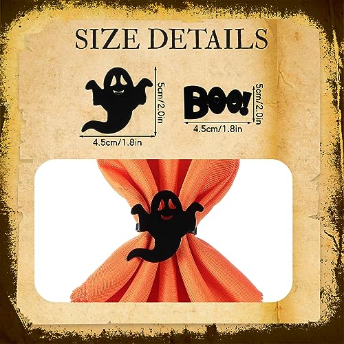 Halloween Ghost Napkin Ring Set - Orange, 8 Pack with Cloth Napkins - Festive Table Decor