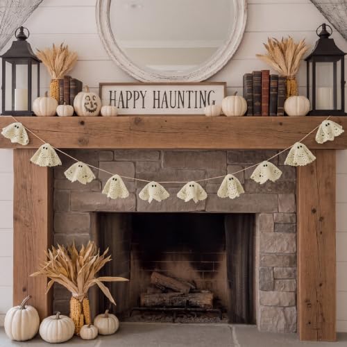 Halloween Ghost Garland 6.5 ft Lace Crochet Decorations for Autumn & Party