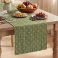 Olive Green Cross-Star Textured Table Runner - 13x90 Inch Waterproof Rustic Decor