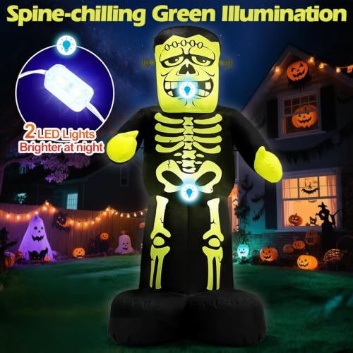 7ft Inflatable Frankenstein Halloween Decoration with Glow Effect - Green Variation