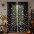 2 Pack Black Sheer Curtains for Windows 52x96 Inches - Bat Pattern, Halloween Decor