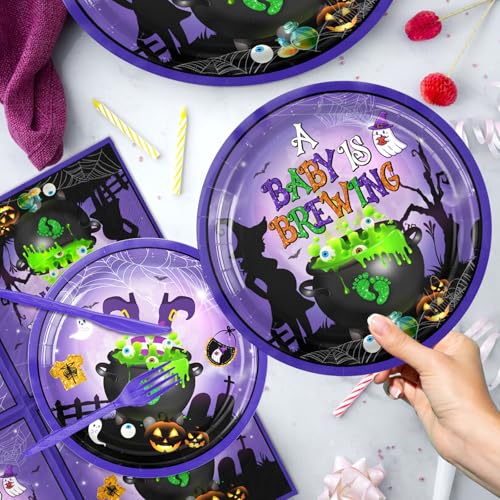 Halloween Baby Shower Party Supplies 142pcs Tableware Set with Plates Cups Napkins Banner & Tablecloth