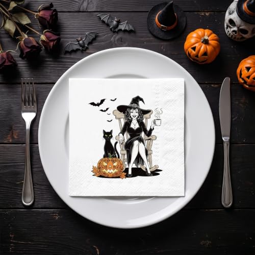 Elegant Witch Halloween Napkins - 25 Pack, 5x5 Inch, Chic Table Decor