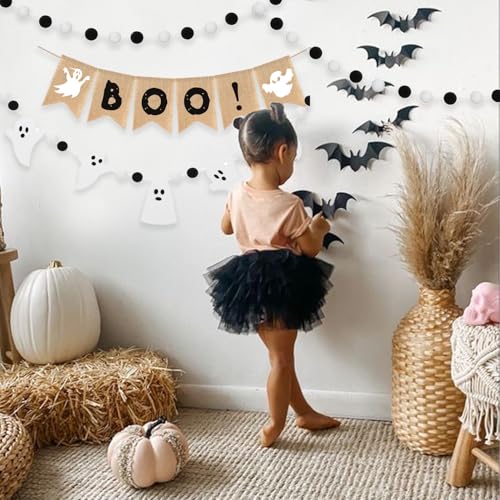 Halloween Burlap Banner and Felt Ghost Garland Set - 4 Pieces Home Decor