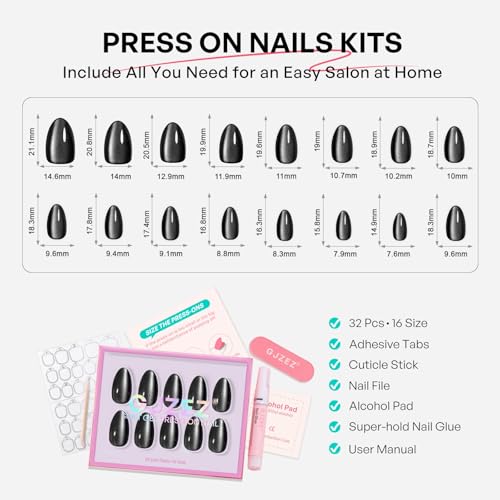 Short Almond Press-On Nails - Black Cat Eye Halloween Nails - Ink Noir 1C