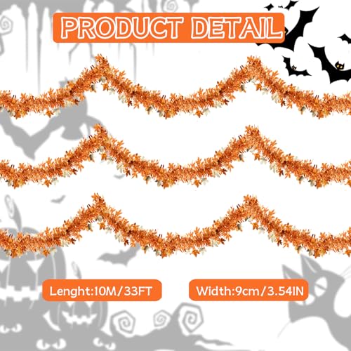 33Ft Autumn Thanksgiving Gold Maple Leaf Tinsel Garland Decoration